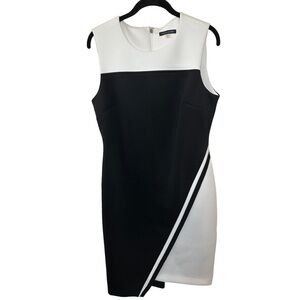 Tommy Hilfiger black and white polyester sleeveless asymmetrical career dress